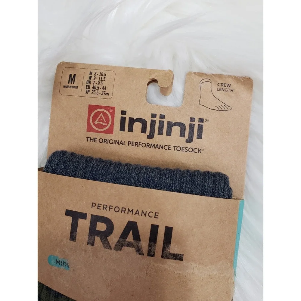 Injinji Toe socks Men's Trail Midweight Mini Crew Medium Granite Coolmax NEW